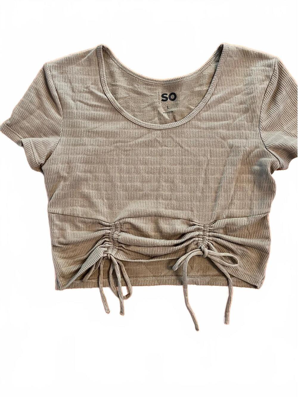 SO Women's Ribbed Crop Top with Drawstring Detail, Size Large